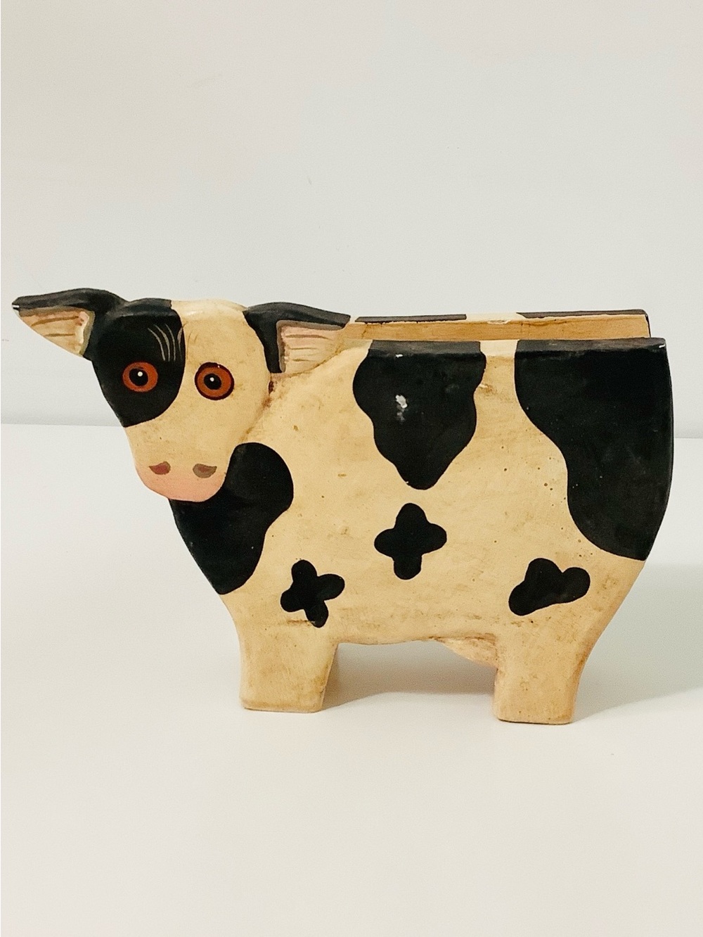 Vintage Handcrafted Wood Table Napkin Holder Rustic Country Farm Cow